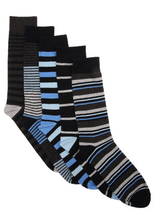 Mens 5pk Black & Blue Stripe Ankle Socks