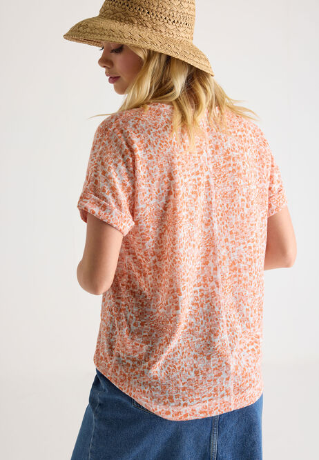 Womens Orange Animal Print Roll Sleeve T-Shirt