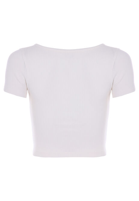 Older Girls Cream Ruched Front Cropped T-shirt