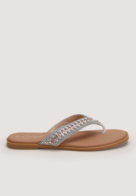 Womens Silver Embellished Toe Post Flip Flop Sandal