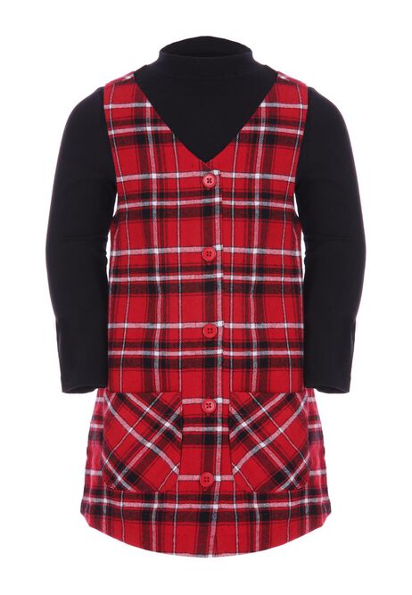Younger Girls Red And Black Check Pinny & Top