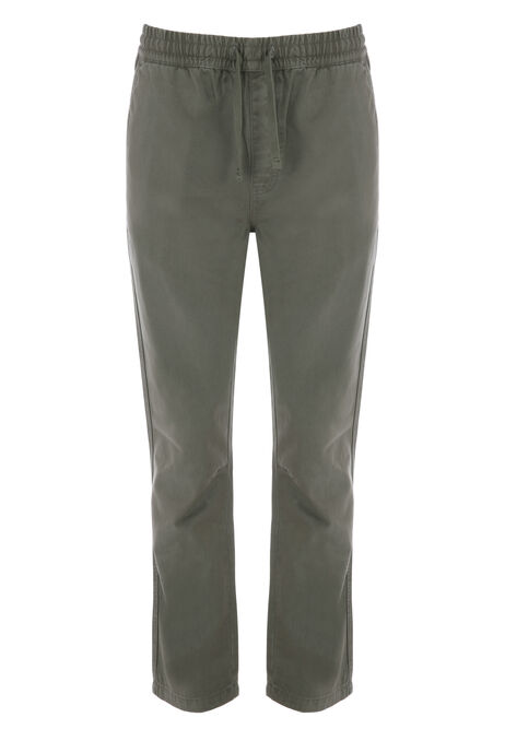 Mens Khaki Cotton Pull On Trousers