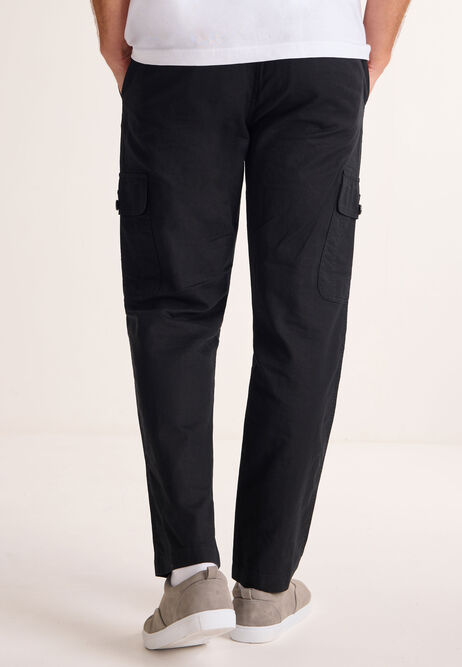 Mens Black Linen Mix Cargo Trousers