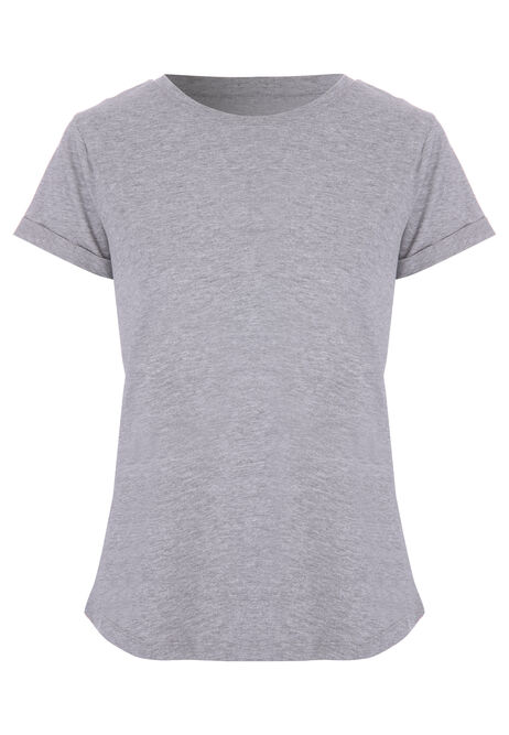 Womens Grey Marl Roll Sleeve T-shirt