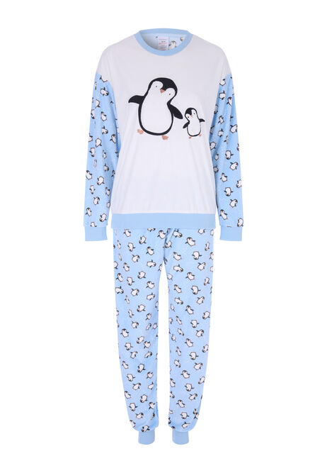 Womens Light Blue Penguin Baby Fleece Pyjama Set