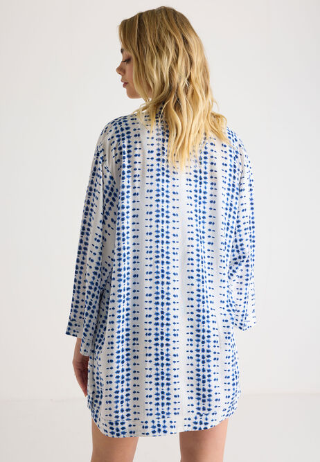 Womens Blue & White Dot Print Kimono