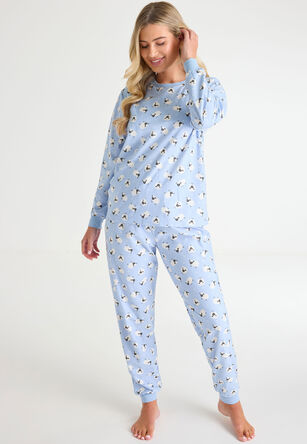 Womens Blue Sheep Print Pyjama Set