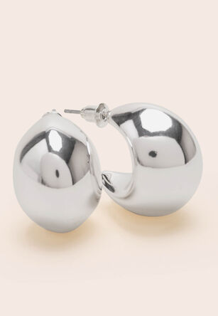 Womens Silver Chunky Half Moon Earrings