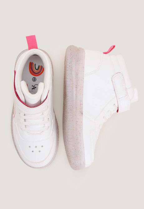 Younger Girls White Rainbow High Top Light Up Trainers