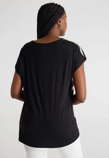 Womens Black Abstract Woven Top