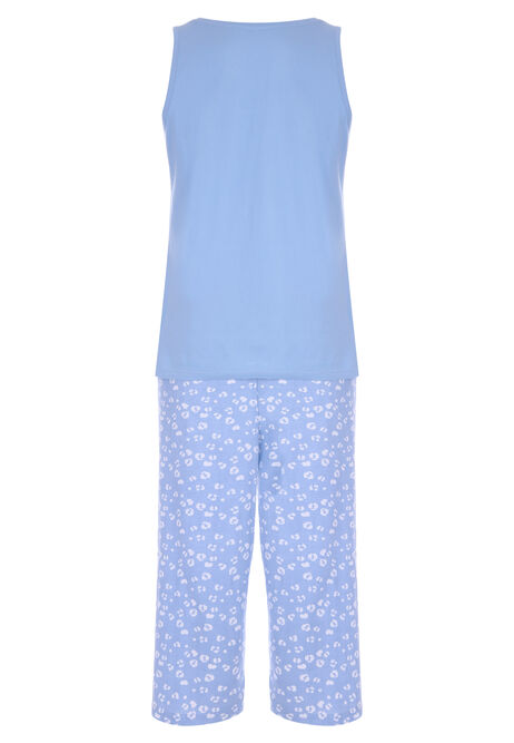 Womens Blue Animal Vest Pyjama Set