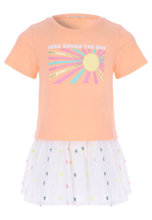 Younger Girls Cream Skirt & T-shirt Set