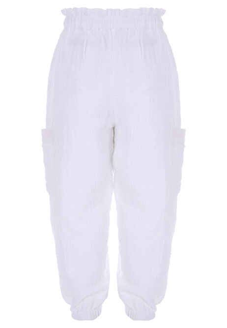 Younger Girls White Drawstring Cargo Trousers