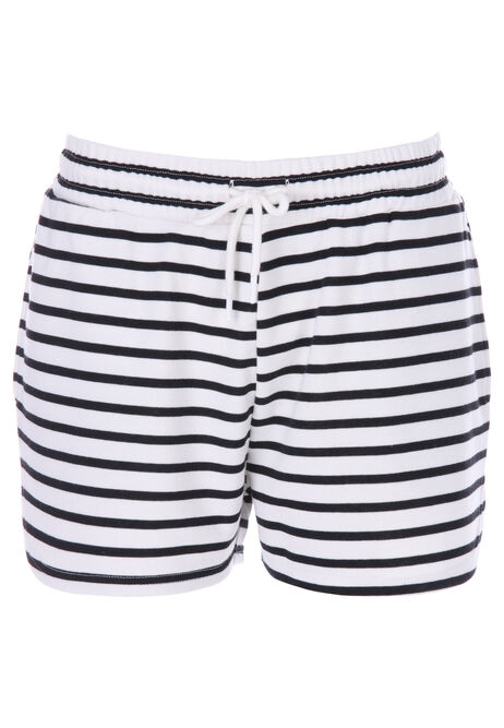 Womens Black & White Horizontal Stripe Sweat Shorts