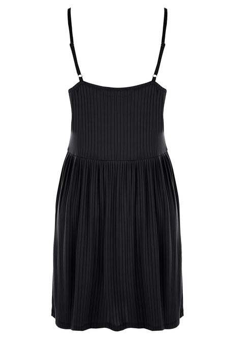 Womens Plain Black Strappy Rib Beach Dress