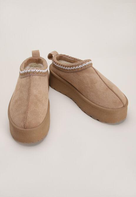 Womens Neutral Embroidered Platform  Slip-Ons