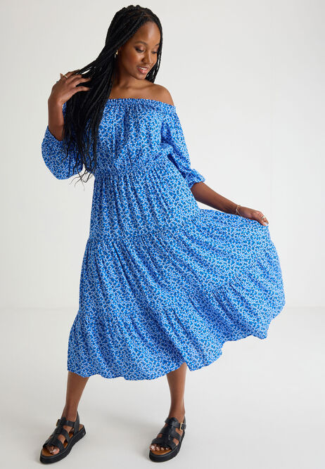 Womens Blue Ditsy Gypsy Dress