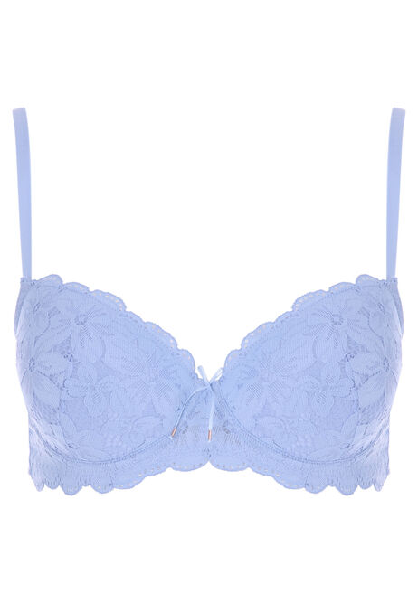 Womens Light Blue Lace Balcony Bra