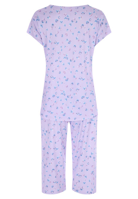 Womens Lilac Floral Soft Touch Pyjama Set