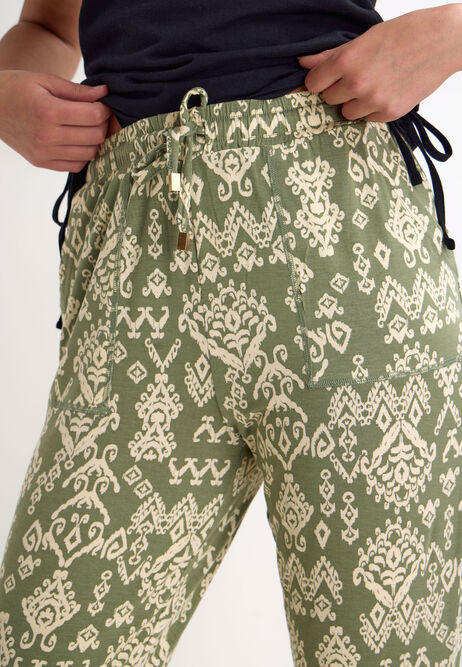 Womens Khaki Abstract Print Relaxed Cropped Trousers