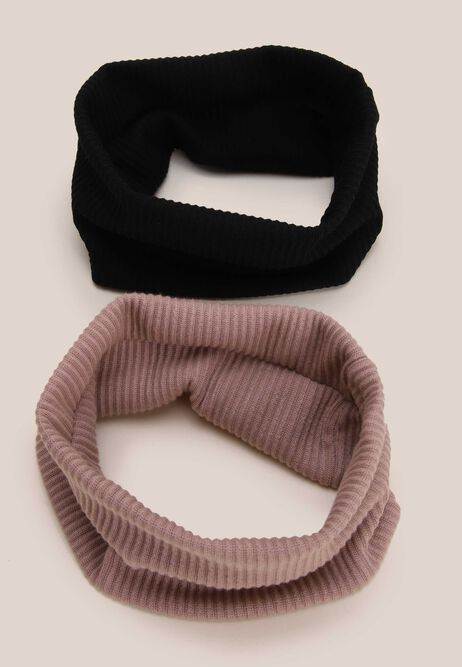 Womens 2pk Black & Pink Ribbed Jersey Headbands