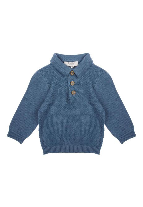 Baby Boys Blue Knitted Jumper with Collar
