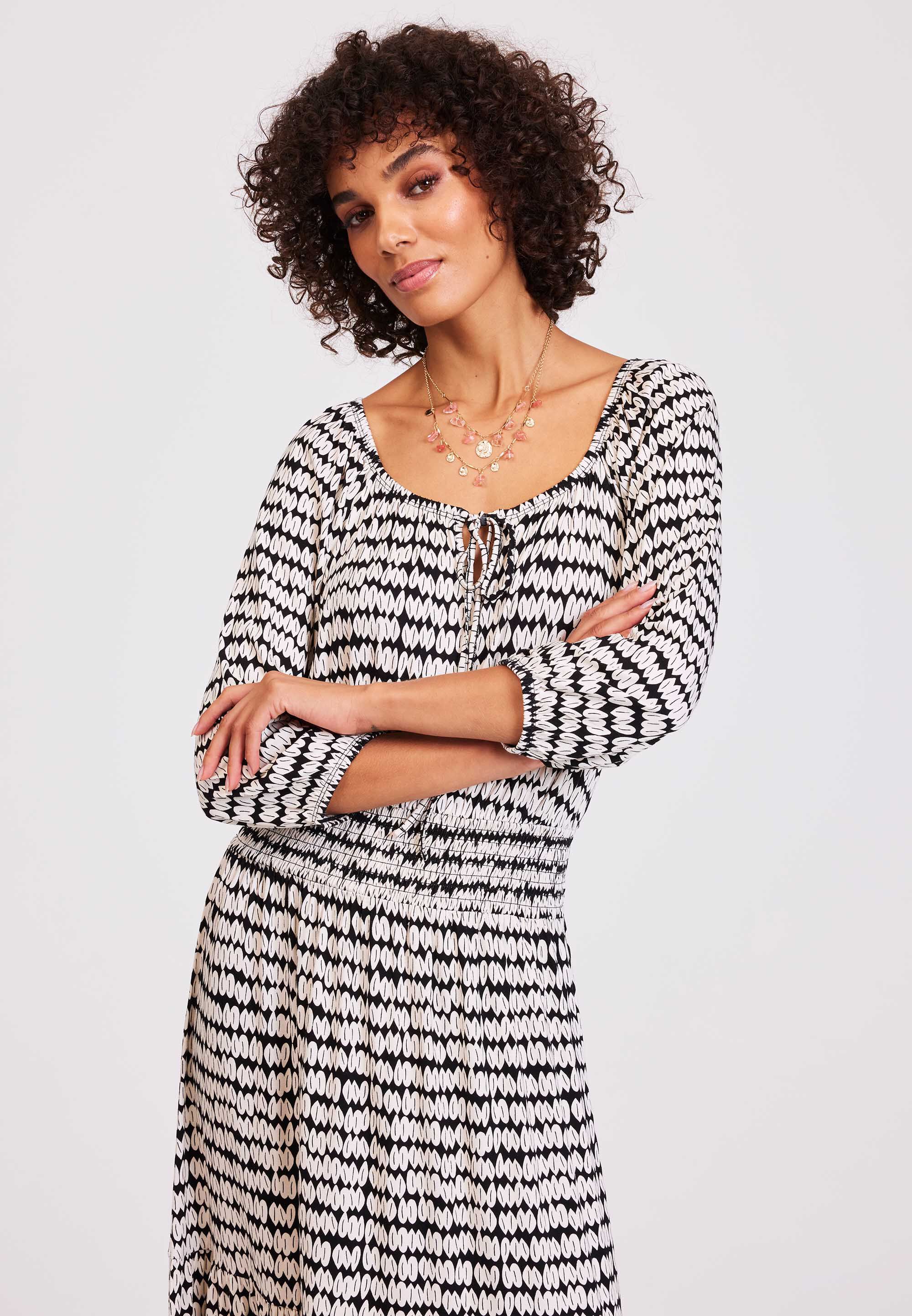 Womens black and white dress top