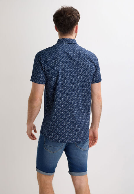 Mens Navy Textured Geo Print Short Sleeve Shirt