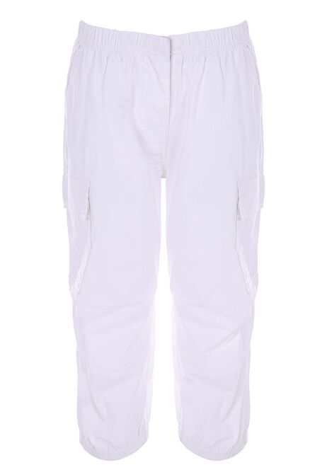 Older Girls White Cargo Cropped Trousers