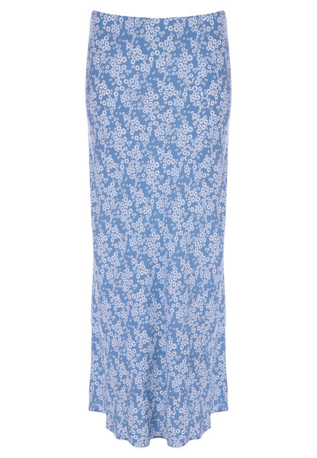 Womens Blue Floral Slip Skirt