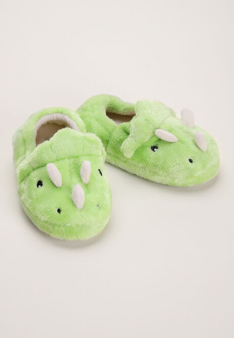 Younger Boys Green 3D Dinosaur Slippers