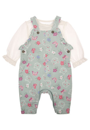 Baby Girl Mint Bear Dungaree & Top Set