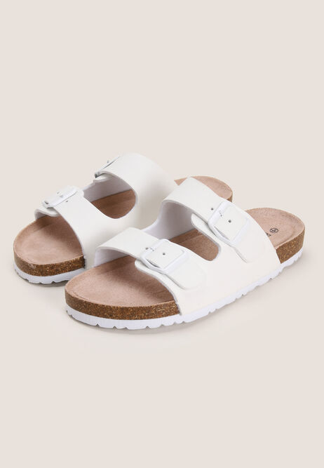 Womens Solid White Buckle Sandals