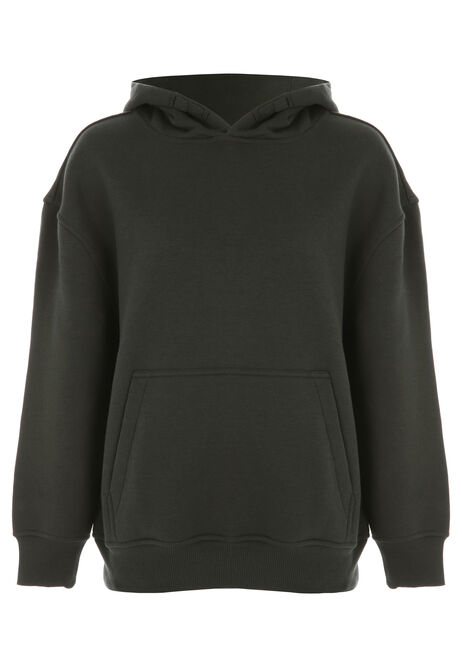 Older Boys Green Plain Casual Hoody