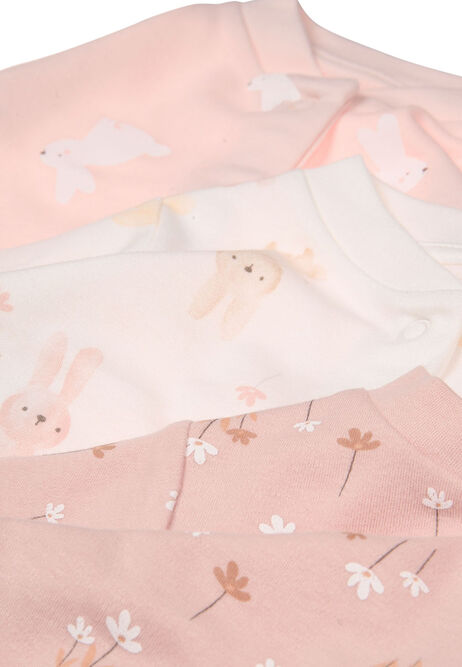 Baby 3pk Pink Bunny Sleepsuits