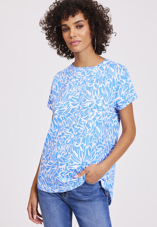 Womens Blue Abstract Print Roll Sleve T-shirt