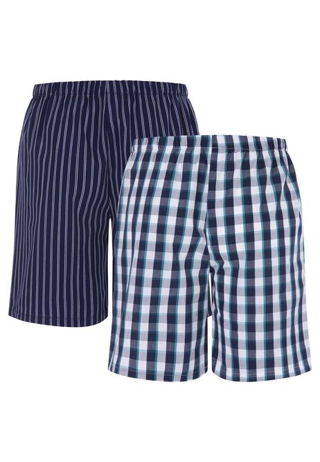 Mens 2pk Navy & Blue Woven Pyjama Shorts