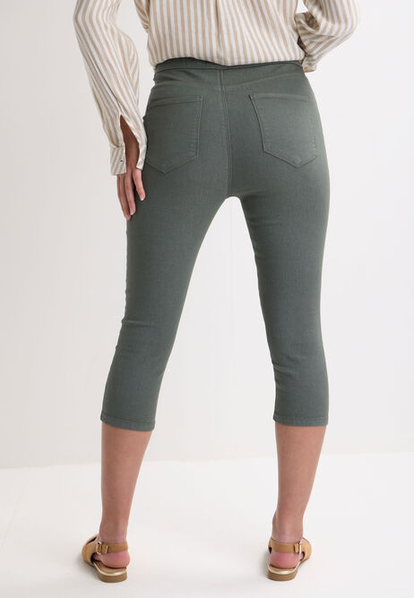 Womens Khaki Plain Kate Cropped Jeggings