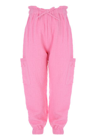 Younger Girls Pink Drawstring Cargo Trousers