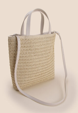 Womens Natural Straw Rectangle Tote Bag