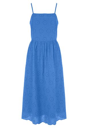 Womens Blue Broderie Cotton Strappy Dress