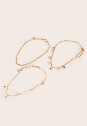 Womens 3pk Gold Chain Anklets