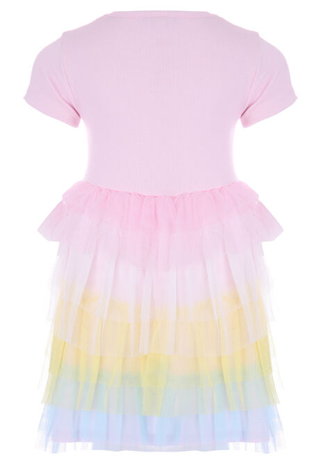 Younger Girl Mesh & Rib Rainbow Dress