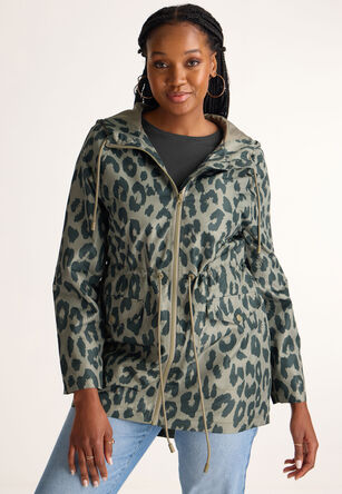 Womens Khaki Leopard Print Rain Mac