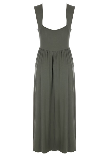 Womens Khaki Green Button Front Midi Dress