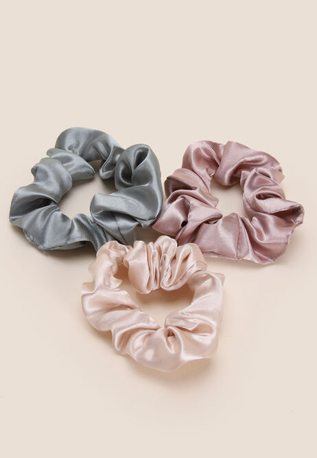 Womens 3pk Assorted Satin Scrunchies 