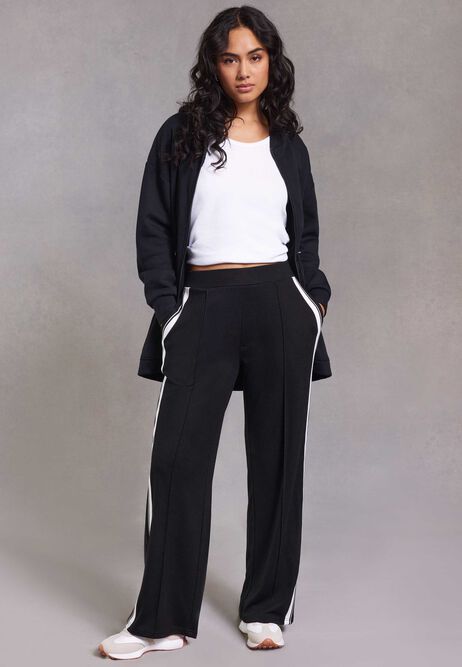 Womens Black & White Stripe Wide Leg Trousers