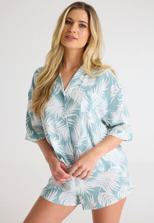 Womens Sage Palm Top & Shorts Pyjama Set