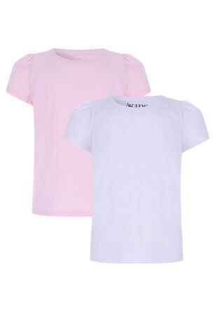 Younger Girls 2pk Pink & White Plain T-Shirt
