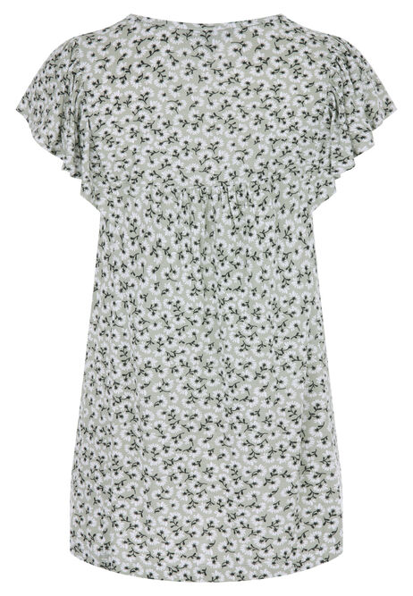 Womens Sage Floral Ditsy Short Sleeved Swing Top